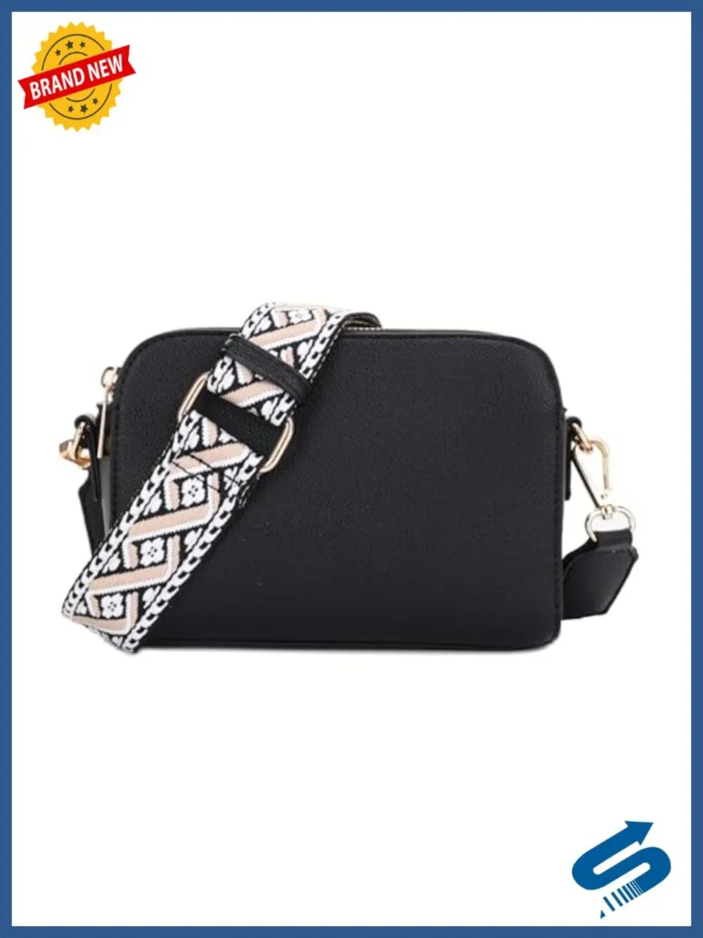 Trendy Vegan Leather Triple Zip Crossbody Camera Bag with Wide Guitar Strap
